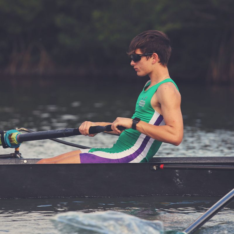 Rower at the release in a mens' four